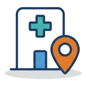 Établissement de santé et épingle de lieu, symbolisant une formation sur place